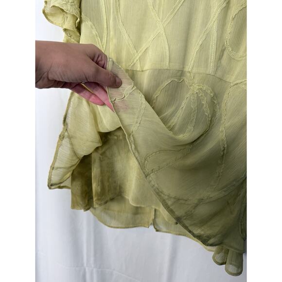 VTG KWoman Sheer Chiffon Blouse Light Olive Size 16W Fairy Grunge Flutter Sleeve - Picture 6 of 8